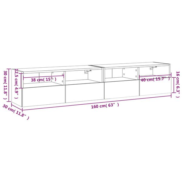 vidaXL Ντουλάπια Τοίχου Τηλ. 2 τεμ. Γκρι Sonoma 80x30x30εκ. Επεξ. Ξύλο