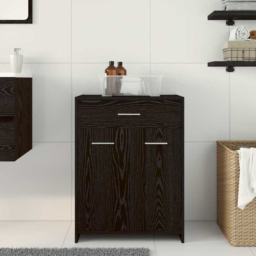 vidaXL Ντουλάπι Μπάνιου Μαύρη Οξυά 60 x 33 x 80 εκ. Μασίφ ξύλο δρυός