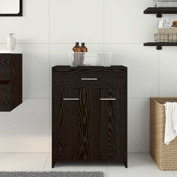 vidaXL Ντουλάπι Μπάνιου Μαύρη Οξυά 60 x 33 x 80 εκ. Μασίφ ξύλο δρυός