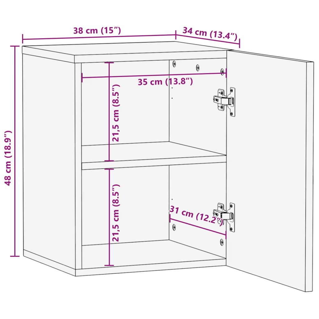 vidaXL Ντουλάπι Μπάνιου Επιτοίχιο Καφέ 38x34x48 εκ. Μασίφ Ξύλο Μάνγκο