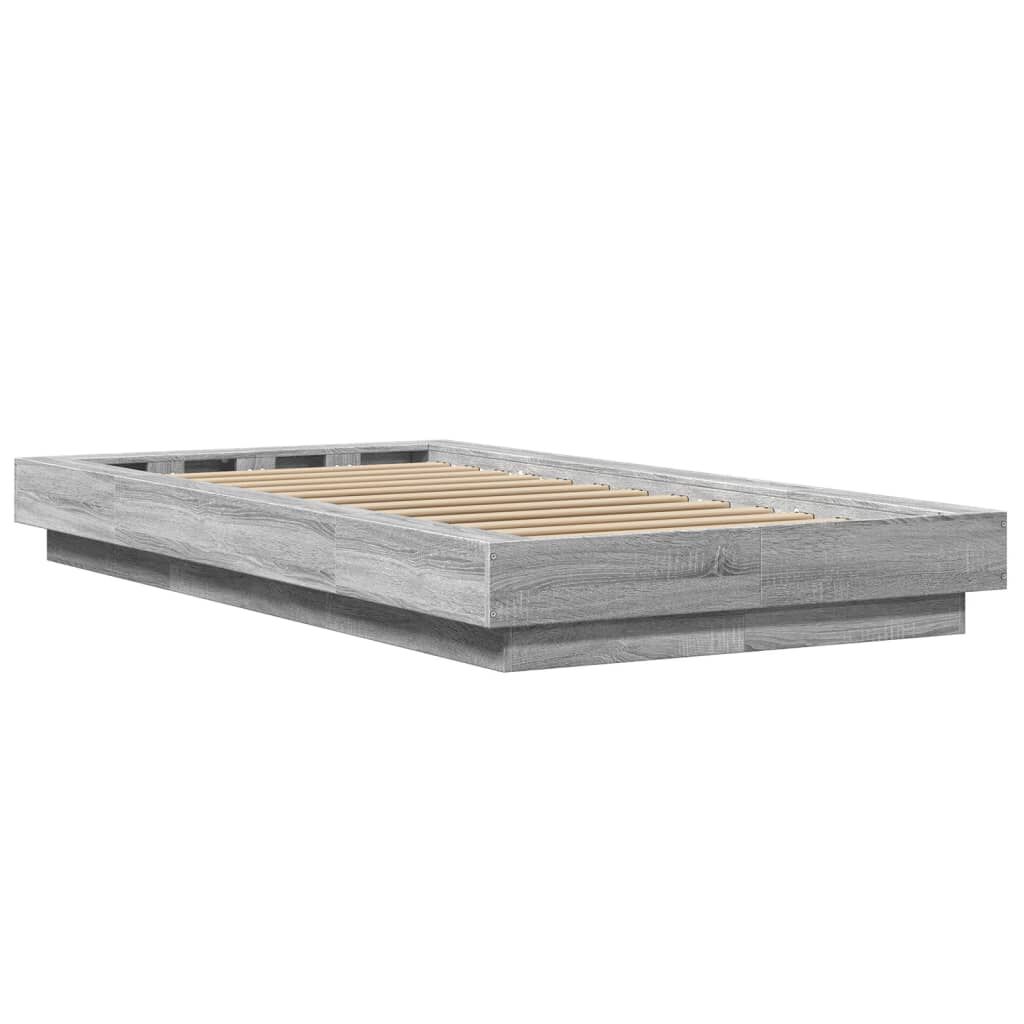 vidaXL Πλαίσιο Κρεβατιού με LED Γκρι Sonoma 75x190 εκ. Επεξεργ. Ξύλο