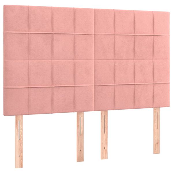 vidaXL Κρεβάτι Boxspring με Στρώμα & LED Ροζ 140x190 εκ. Βελούδινο