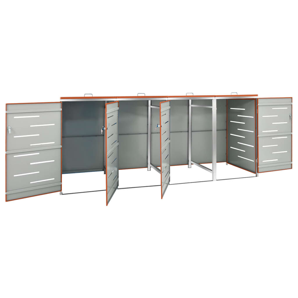 vidaXL Πλαίσιο Κάδων Απορρ. Τετραπλό Ρόδες 276,5x77,5x112,5εκ Αν. Ατσ.