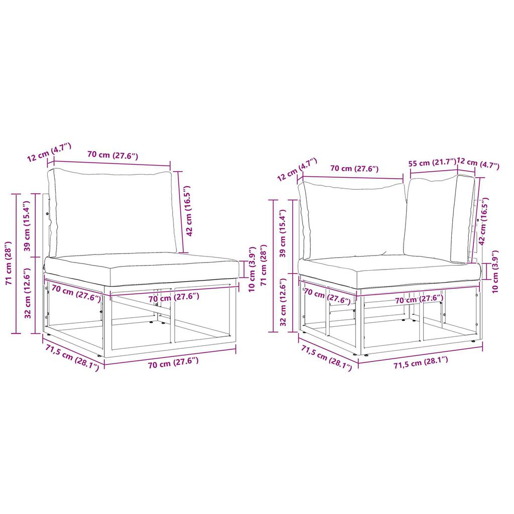 vidaXL Σετ Καναπέ Κήπου 5 pcs Μαύρο 213 x 71.5 x 71 εκ. Αλουμίνιο