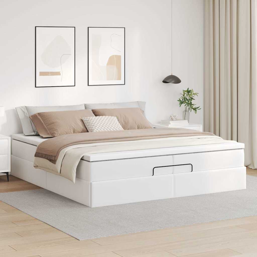 vidaXL Οθωμανικό κρεβάτι με στρώματα Λευκό 200x200cm Faux Leather