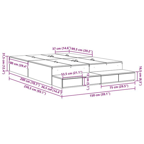 vidaXL Κρεβάτι Αποθήκευσης Παλιού Ξύλου 150x200 εκ