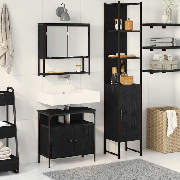 vidaXL Σετ Επίπλων Μπάνιου με ράφι 3 pcs Μαύρη δρυς 33 x 33 x 185.5 εκ