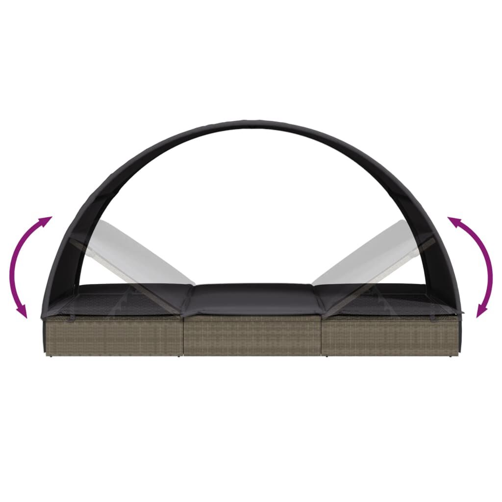 vidaXL Ξαπλώστρα με Στρογγυλή Οροφή Μαύρη 211x57x140 εκ. Συνθ. Ρατάν