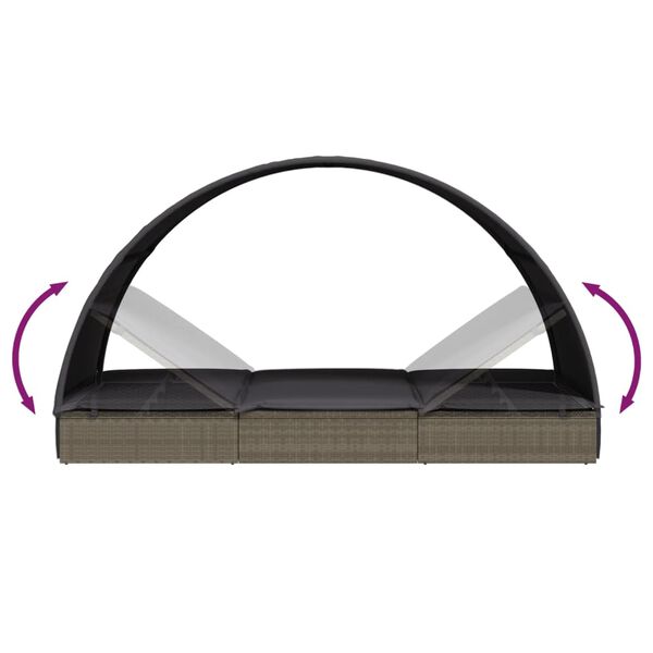 vidaXL Ξαπλώστρα με Στρογγυλή Οροφή Μαύρη 211x57x140 εκ. Συνθ. Ρατάν