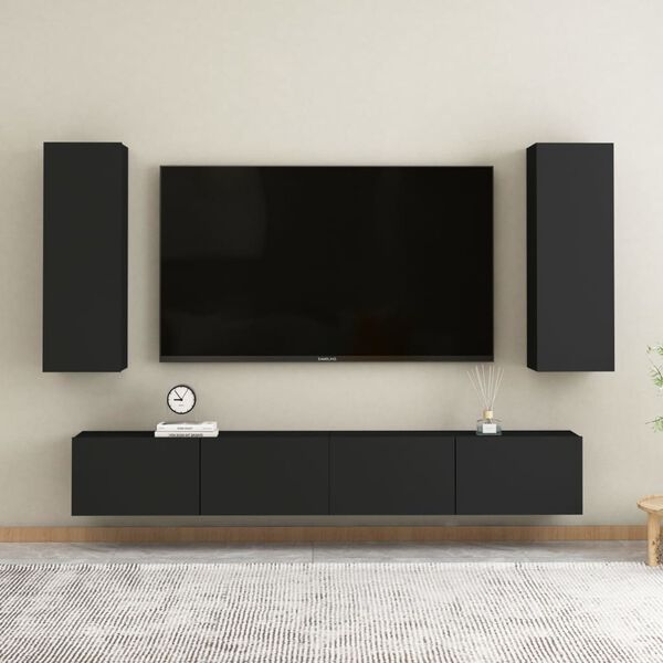 vidaXL Έπιπλο Τηλεόρασης Μαύρο 30,5 x 30 x 90 εκ. από Επεξ. Ξύλο
