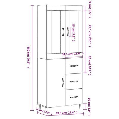 vidaXL Ντουλάπι Καπνιστή Δρυς 69,5x34x180 εκ. από Επεξεργασμένο Ξύλο