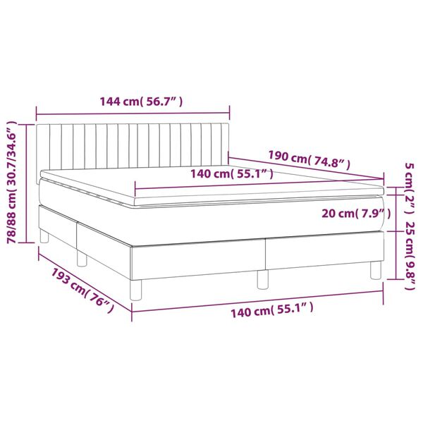 vidaXL Κρεβάτι Boxspring με Στρώμα & LED Κρεμ 140x190 εκ. Υφασμάτινο