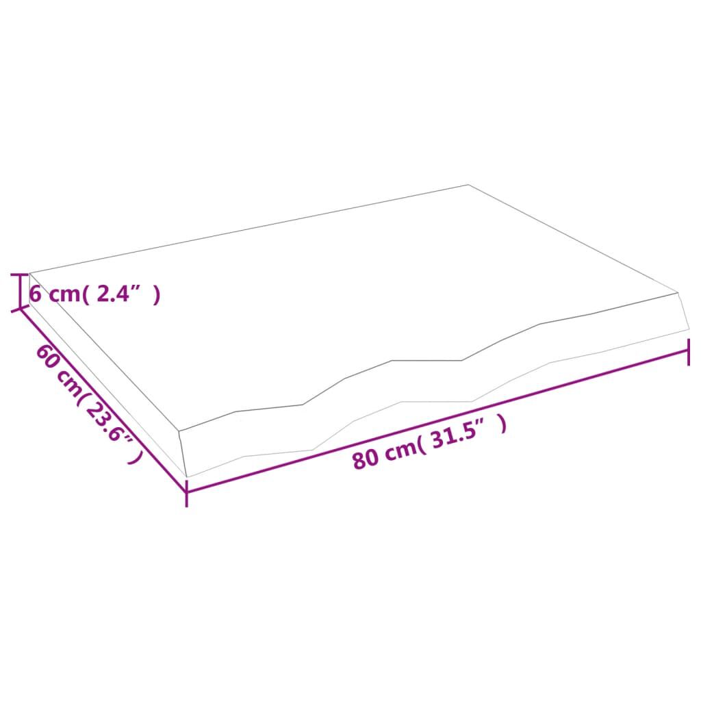 vidaXL Επιφάνεια Τραπεζιού 80x60x(2-6) εκ Ακατέργαστο Μασίφ Ξύλο Δρυός