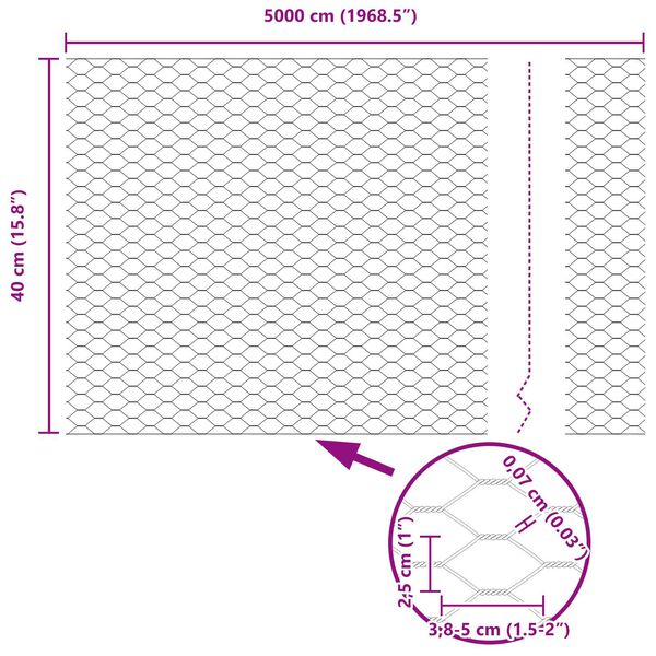 vidaXL Φράχτης Εξαγωνικής Μορφής 0.4x50 μ Γαλβανισμένο Ατσάλι