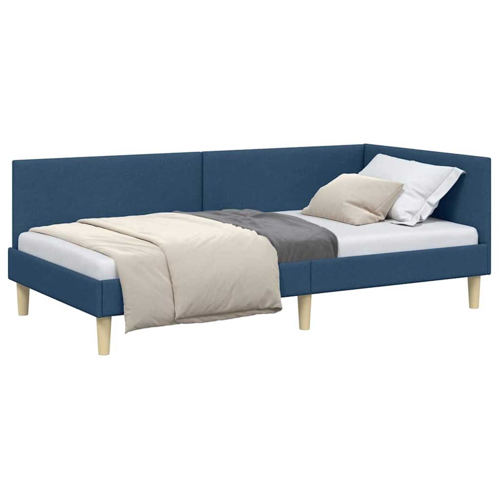 vidaXL Κρεβάτι Γωνίας Άλλο Μπλε 90 x 190 cm Ύφασμα και Έργο ξύλου