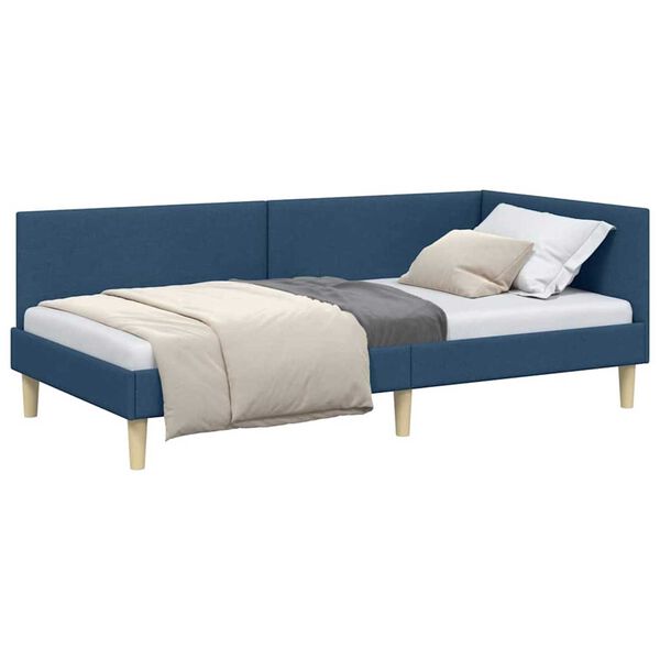 vidaXL Κρεβάτι Γωνίας Άλλο Μπλε 90 x 190 cm Ύφασμα και Έργο ξύλου