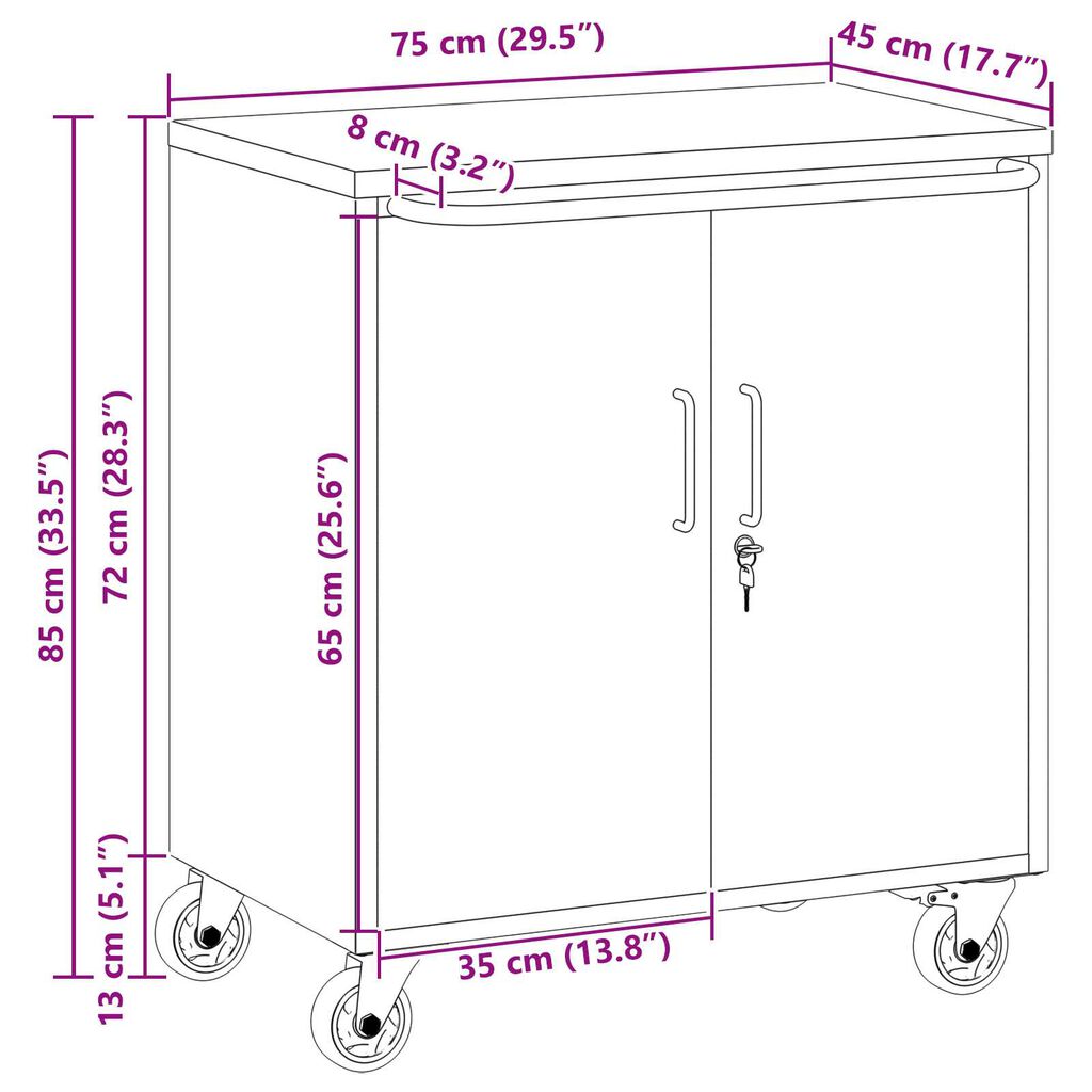 vidaXL Εργαστήριο με τροχούς Κόκκινο και γκρι 75 x 45 x 85 εκ.