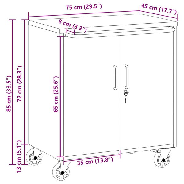 vidaXL Εργαστήριο με τροχούς Κόκκινο και γκρι 75 x 45 x 85 εκ.