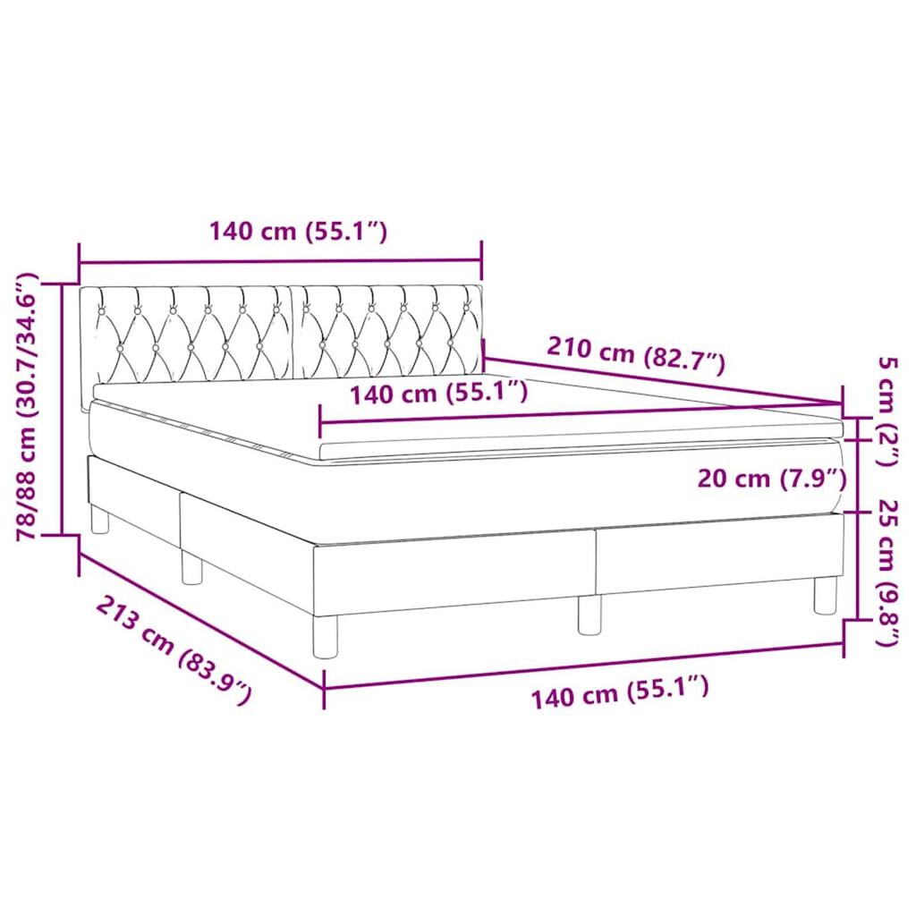 vidaXL Κρεβάτι Boxspring με Στρώμα Ροζ 140x210 εκ. Βελούδινο