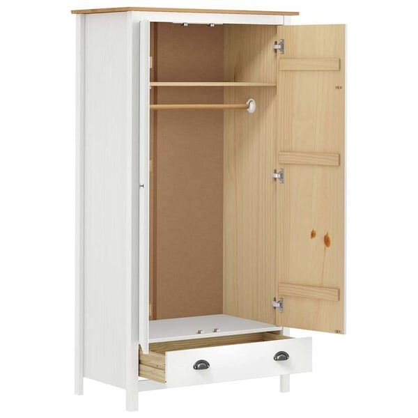 vidaXL Ντουλάπα Hill Δίφυλλη Λευκή 89x50x170 εκ. Μασίφ Ξύλο Πεύκου