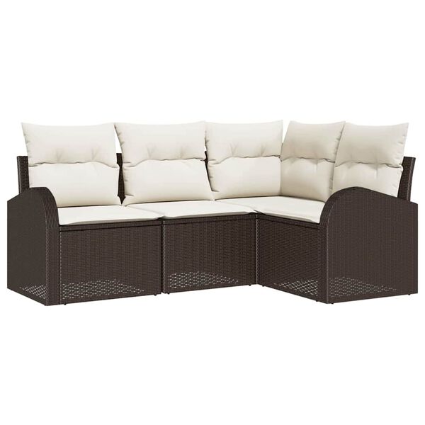 vidaXL Σετ Καναπέ Κήπου με μαξιλάρι 4 pcs Καφέ και λευκό Πολυ ράταν