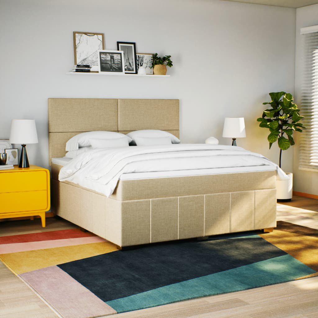 vidaXL Κρεβάτι Boxspring με Στρώμα Κρεμ 180x200 εκ. Υφασμάτινο