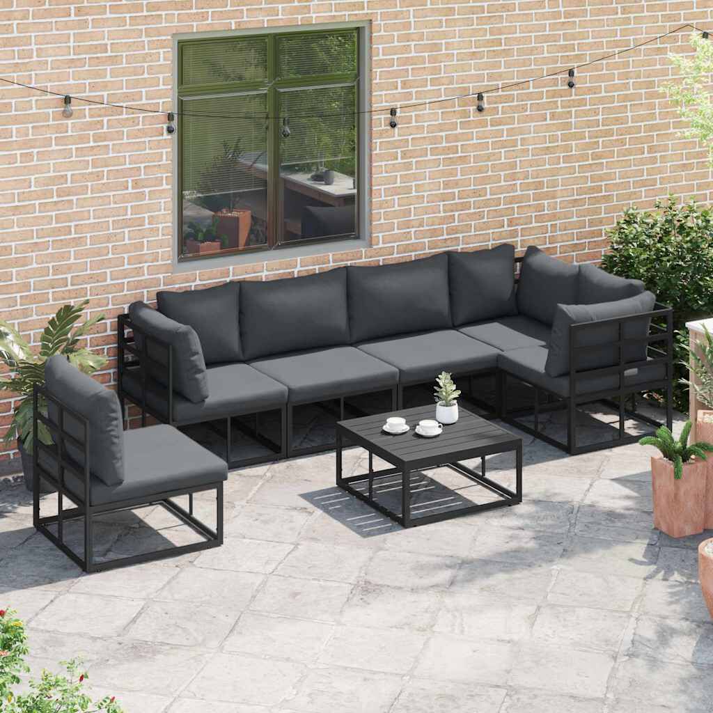 vidaXL Σετ Καναπέ Κήπου με μαξιλάρι 7 pcs Μαύρο Αλουμίνιο