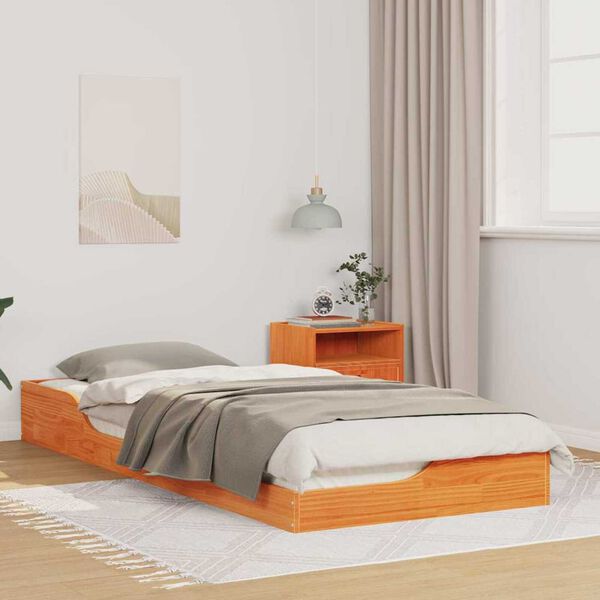 vidaXL Κρεβάτι δαπέδου Καφέ κεριού 100 x 220 cm Μασίφ ξύλο πεύκου