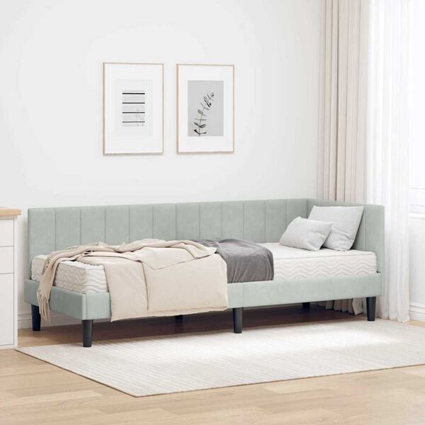 vidaXL Κρεβάτι Γωνίας με στρώμα Ανοιχτό γκρι 80 x 200 cm Βελούδο