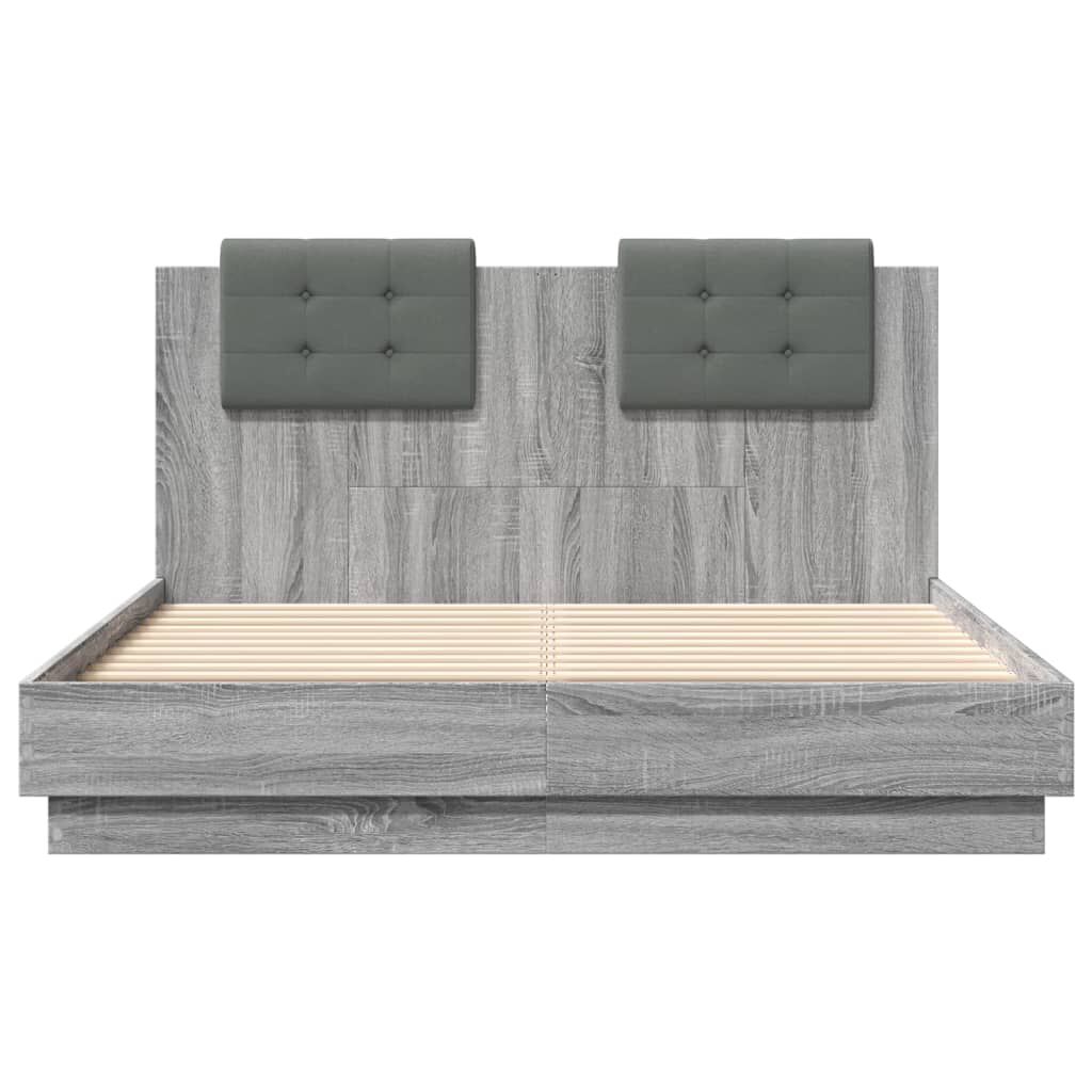 vidaXL Πλαίσιο Κρεβατιού με Κεφαλάρι/LED Γκρι Sonoma 135x190 εκ.