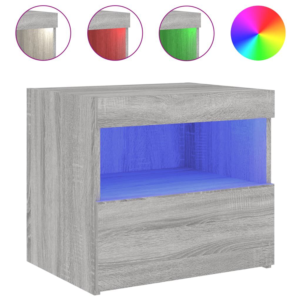 vidaXL Κομοδίνο με Φώτα LED Γκρι Sonoma 50x40x45 εκ.