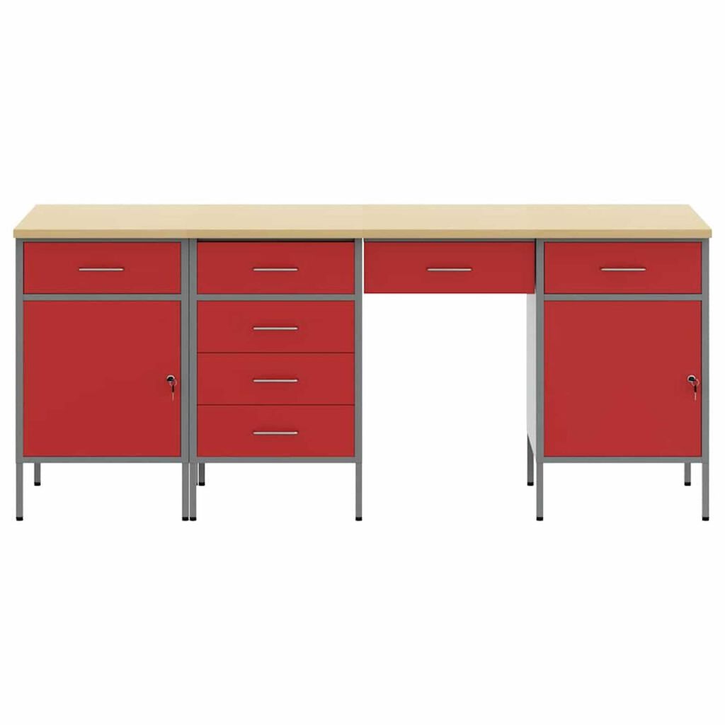 vidaXL Ντουλάπα Εργασίας με συρτάρι 4 pcs Κόκκινο 200 x 55 x 85 εκ