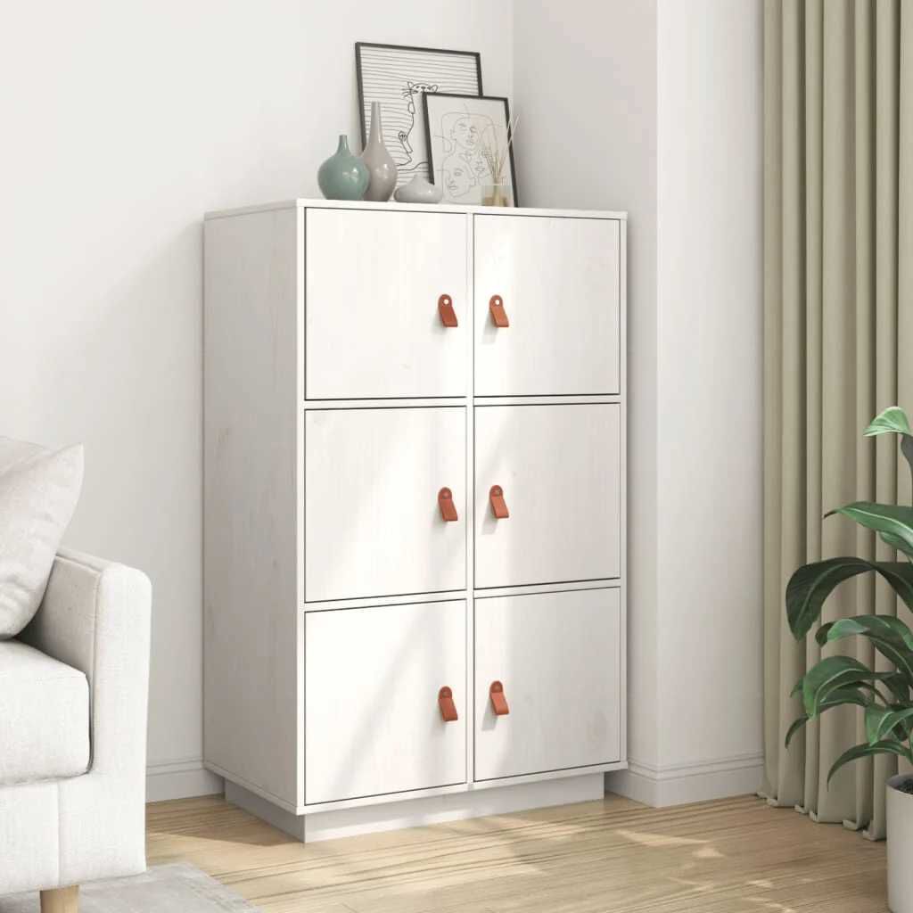 vidaXL Ντουλάπι Ψηλό Λευκό 67 x 40 x 108,5 εκ. από Μασίφ Ξύλο Πεύκου