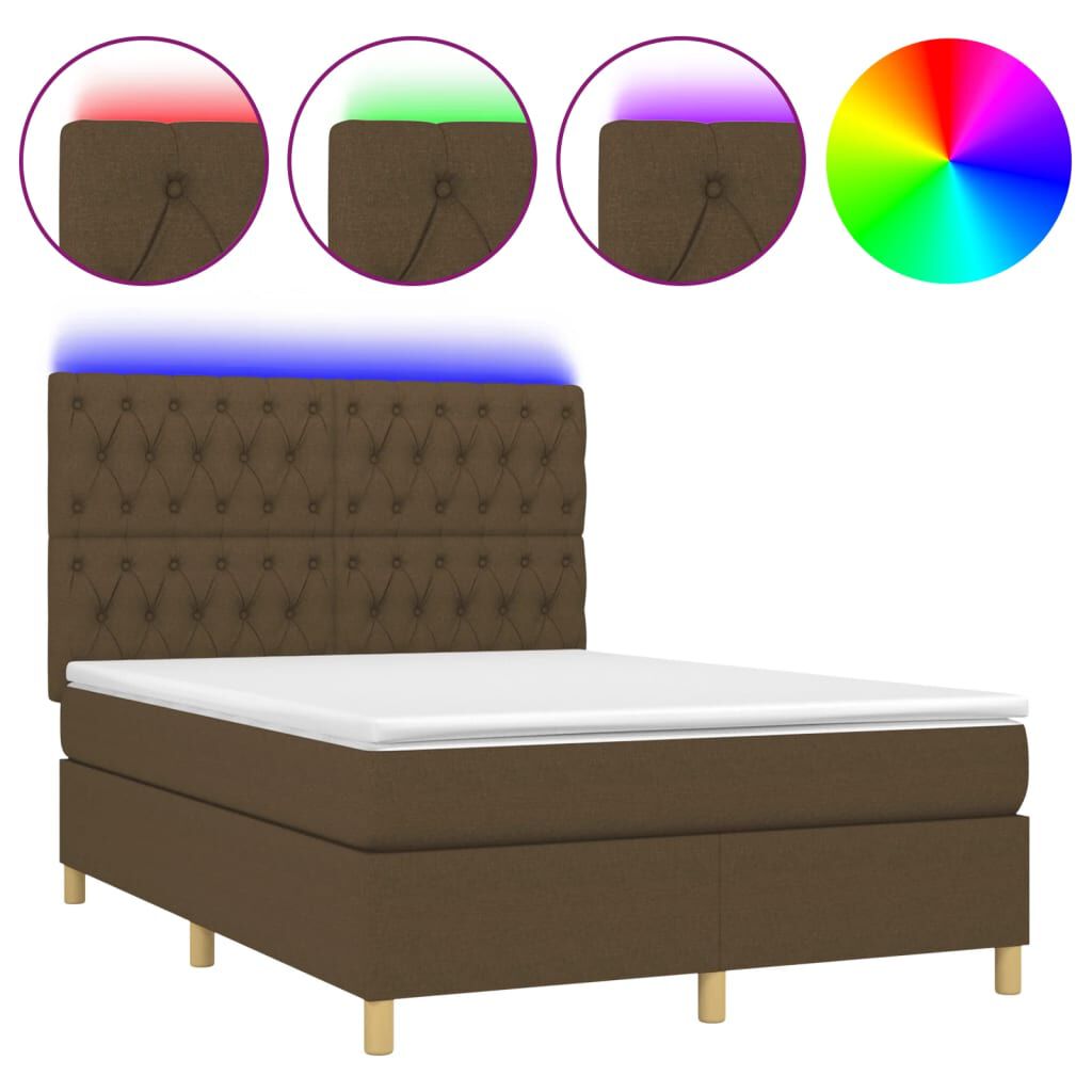 vidaXL Κρεβάτι Boxspring με Στρώμα & LED Σκ.Καφέ 140x200 εκ Υφασμάτινο