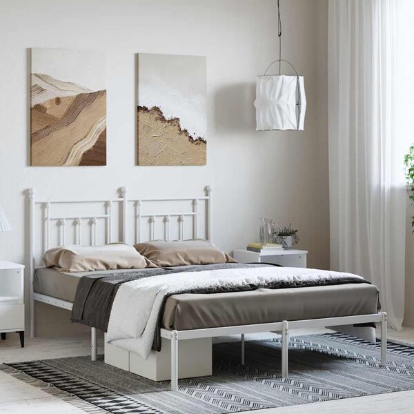 vidaXL Πλαίσιο Κρεβατιού με Κεφαλάρι Λευκό 150 x 200 εκ. Μεταλλικό