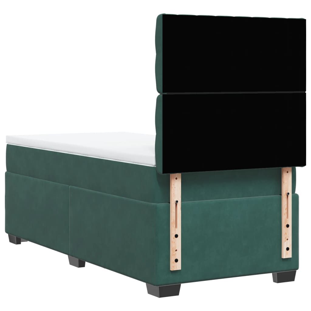 vidaXL Κρεβάτι Boxspring με Στρώμα Σκούρο Πράσινο 90x190 εκ. Βελούδινο