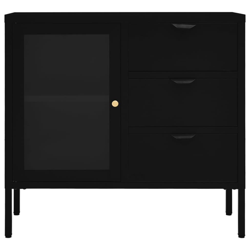 vidaXL Μπουφές Μαύρος 75 x 35 x 70 εκ. από Ατσάλι και Ψημένο Γυαλί