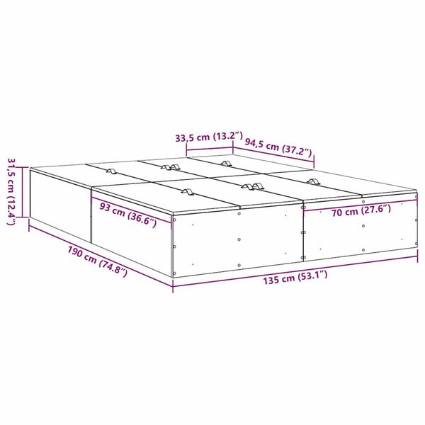vidaXL Σκελετός Κρεβατιού artisan δρυς 190 x 135 x 31.5 εκ.