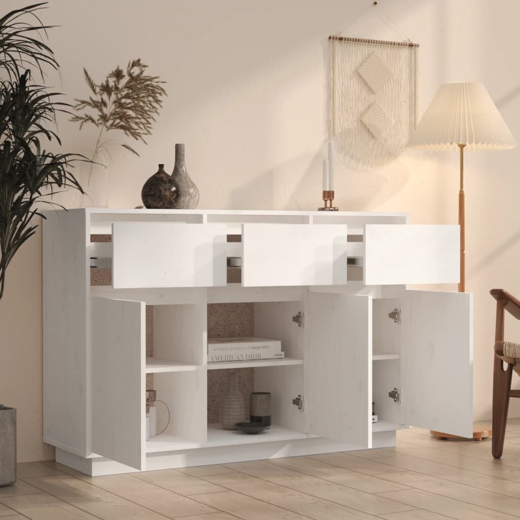 vidaXL Μπουφές Λευκός 110 x 34 x 75 εκ. από Μασίφ Ξύλο Πεύκου