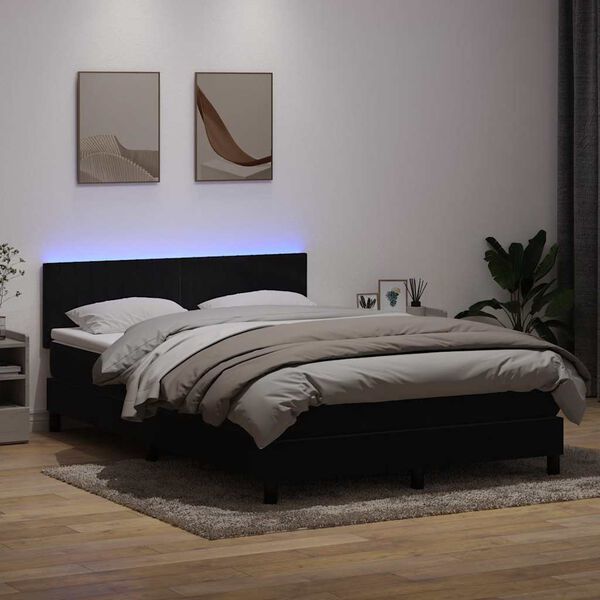 vidaXL &Kappa;&rho;&epsilon;&beta;ά&tau;&iota; Boxspring &mu;&epsilon; &Sigma;&tau;&rho;ώ&mu;&alpha; & LED &Mu;&alpha;ύ&rho;&omicron; 160x220 cm &Beta;&epsilon;&lambda;&omicron;ύ&delta;&iota;&nu;&omicron;