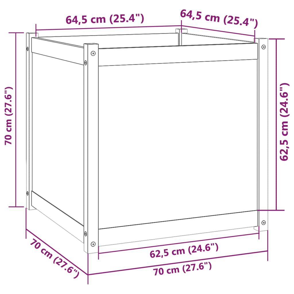 vidaXL Ζαρντινιέρα Γκρι 70 x 70 x 70 εκ. από Μασίφ Ξύλο Πεύκου