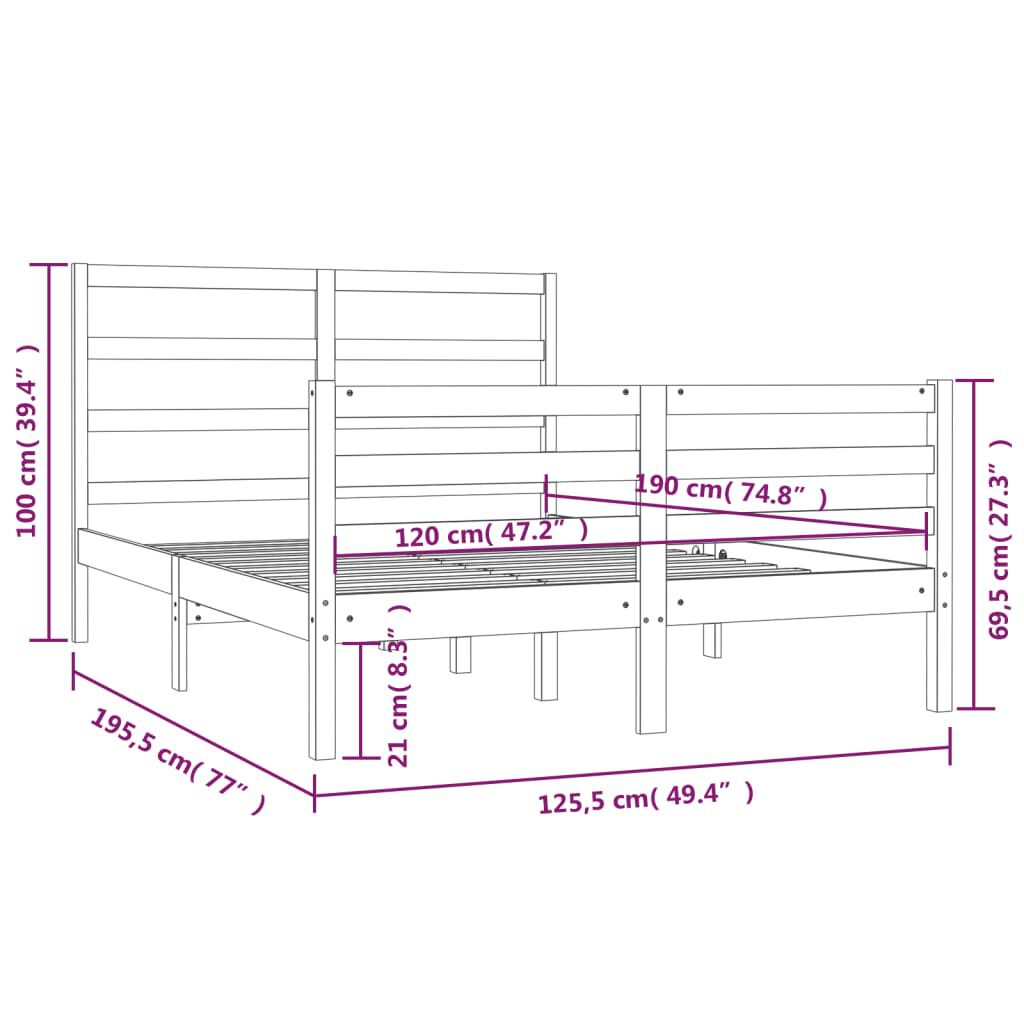 vidaXL Πλαίσιο Κρεβατιού 120 x 190 εκ. Μασίφ Πεύκο Small Double