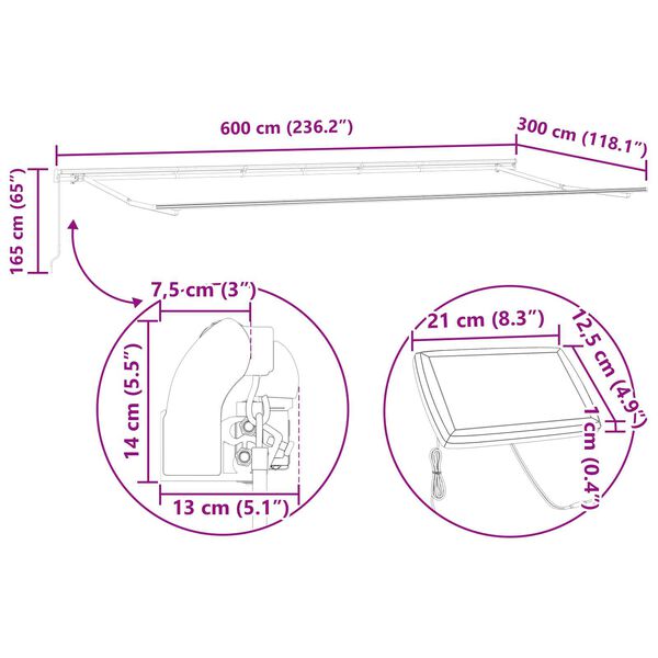 Χειροκίνητη Ανασυρόμενη Τέντα Μπεζ με LED 600x300 εκ