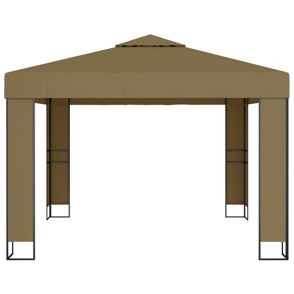 vidaXL Κιόσκι με Διπλή Οροφή και Φωτάκια LED Taupe 3 x 3 x 2,7 μ.