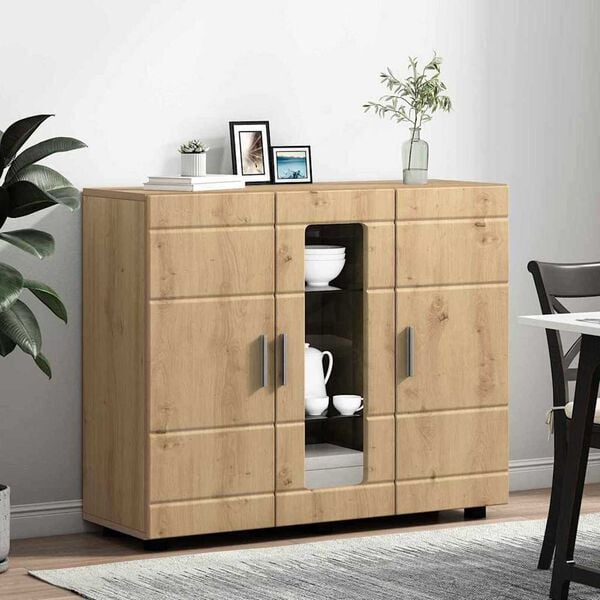 vidaXL Πλαϊνό γραφείο με ράφι με πόρτα artisan δρυς 55.5 x 29 x 100 εκ