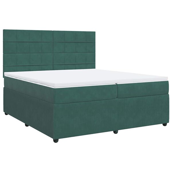 vidaXL Κρεβάτι Boxspring με Στρώμα Σκούρο Πράσινο 200x200εκ. Βελούδινο