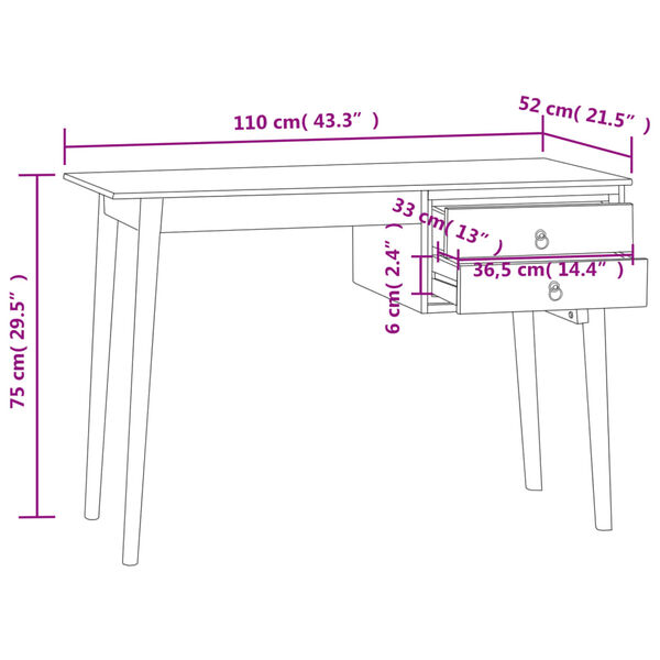 vidaXL Γραφείο με 2 Συρτάρια 110 x 52 x 75 εκ. από Μασίφ Ξύλο Teak
