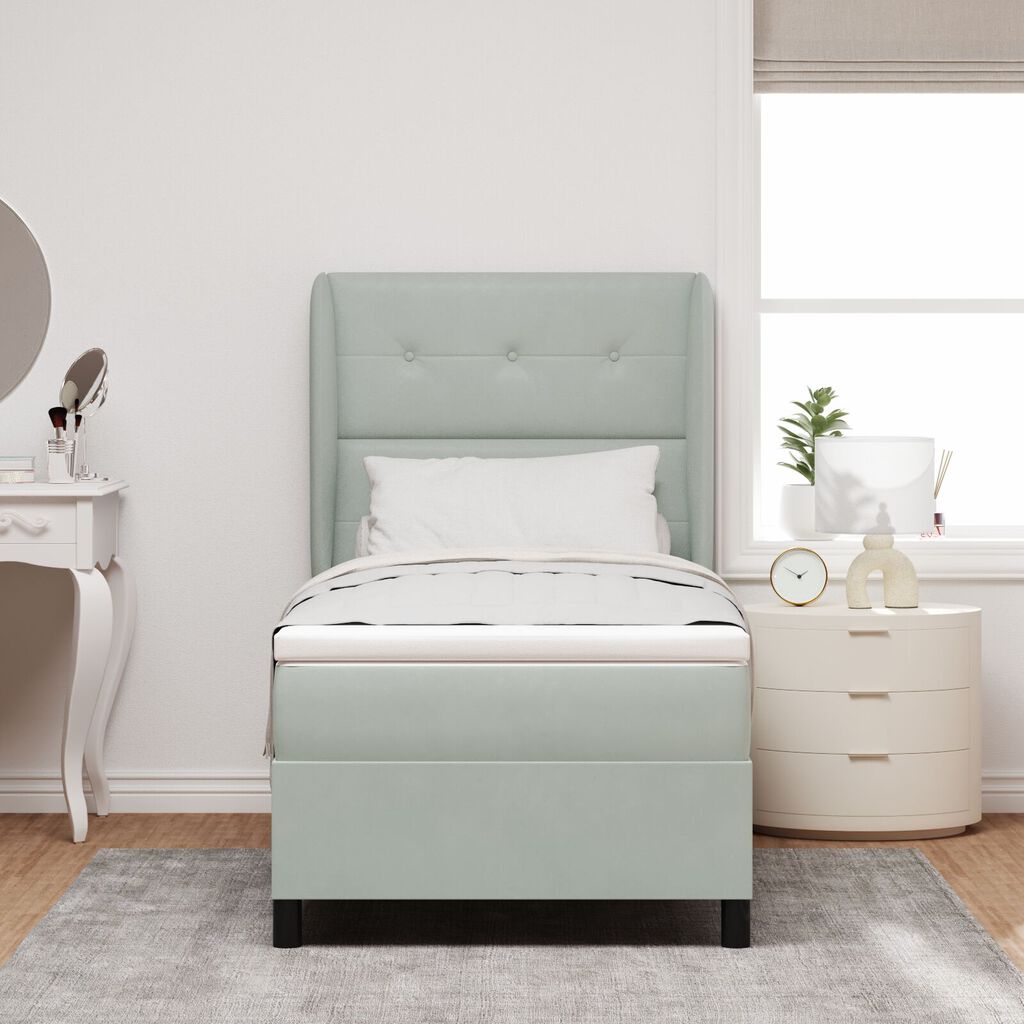 Κρεβάτι Box Spring με Στρώμα vidaXL Λαμπερό Γκρι 90x200 cm Βελούδο