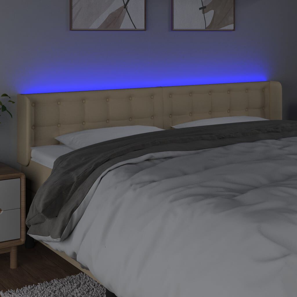 vidaXL Κεφαλάρι Κρεβατιού LED Κρεμ 203x16x78/88 εκ. Υφασμάτινο