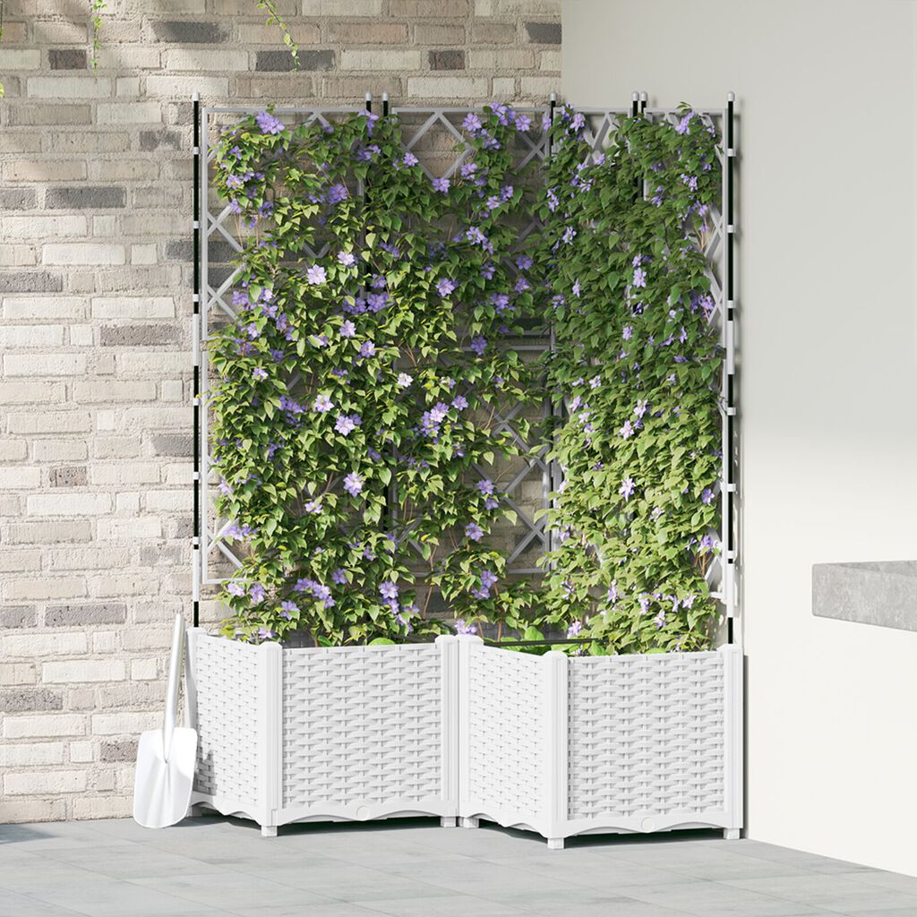 vidaXL Γλάστρα Κήπου με Πλέγμα 3 τεμ Λευκή 80x80x143 εκ